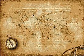 Овальный ковер МОРСКОЙ Древняя Карта Мира-3